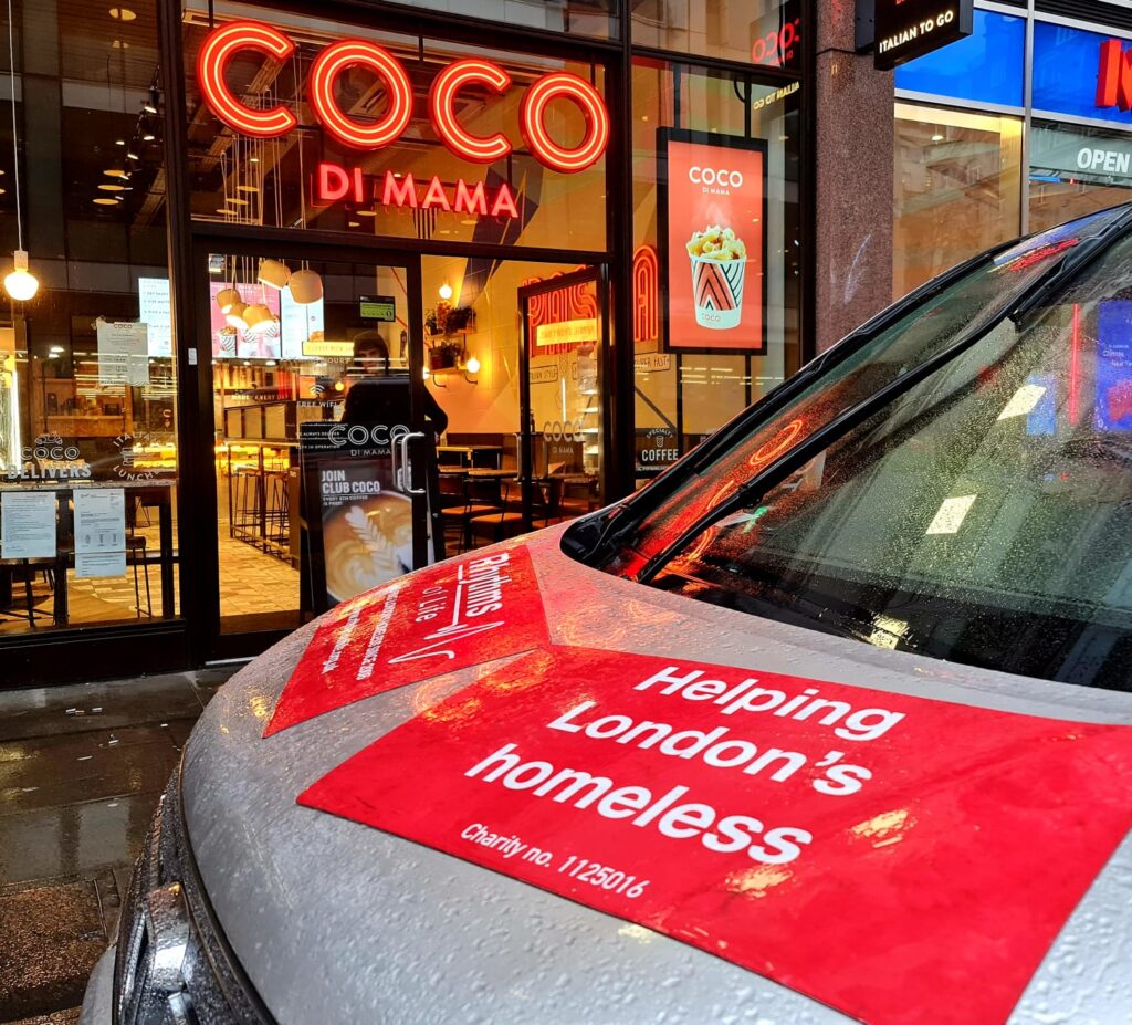 Image of the ROL van parked outside the Coco Di Mama restaurant