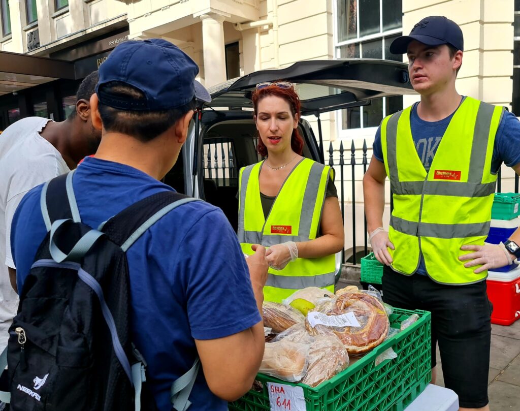 Giving out food